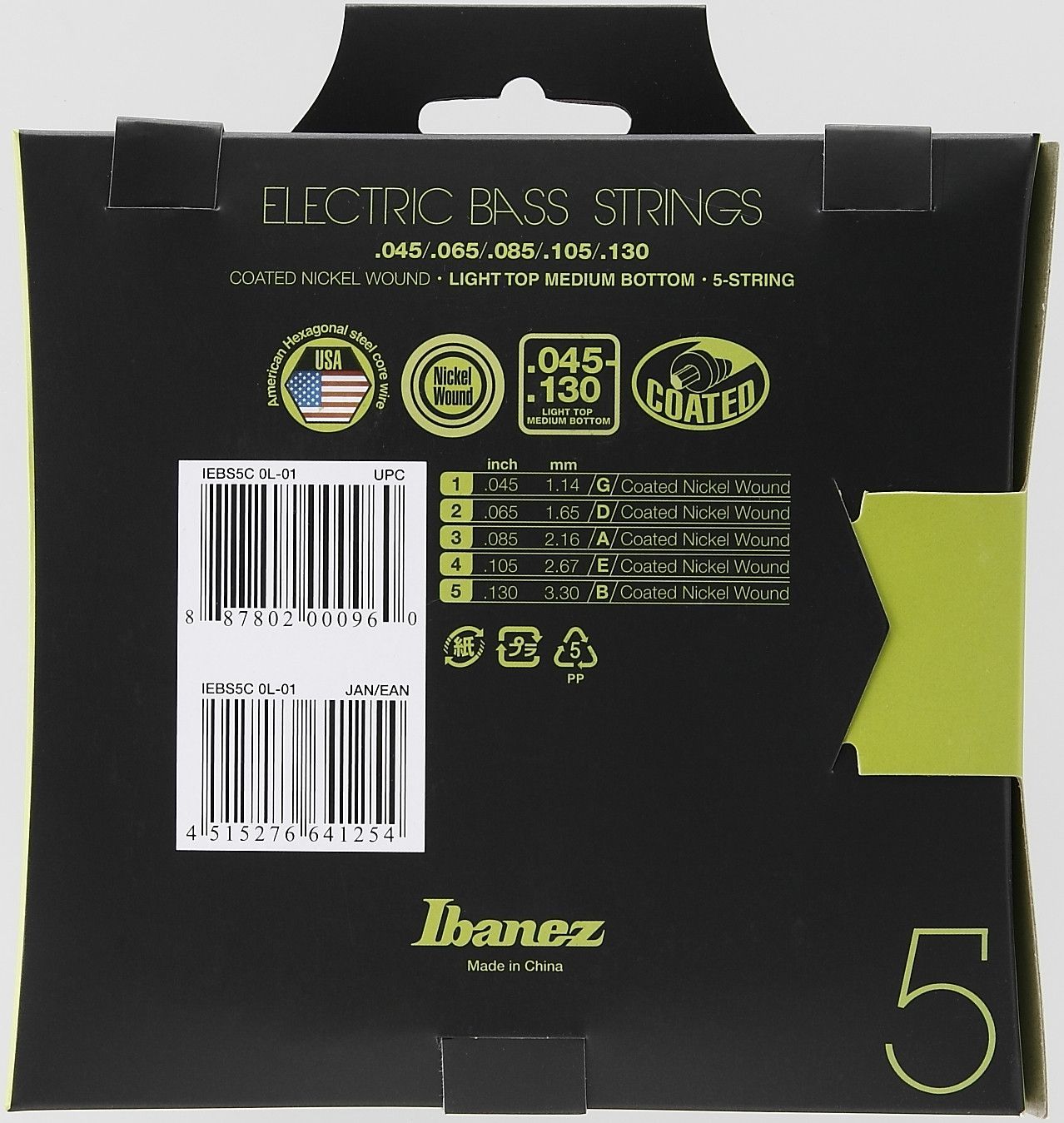 Ibanez IEBS5C Saiten für 5-Saiter E-Bass 45-135