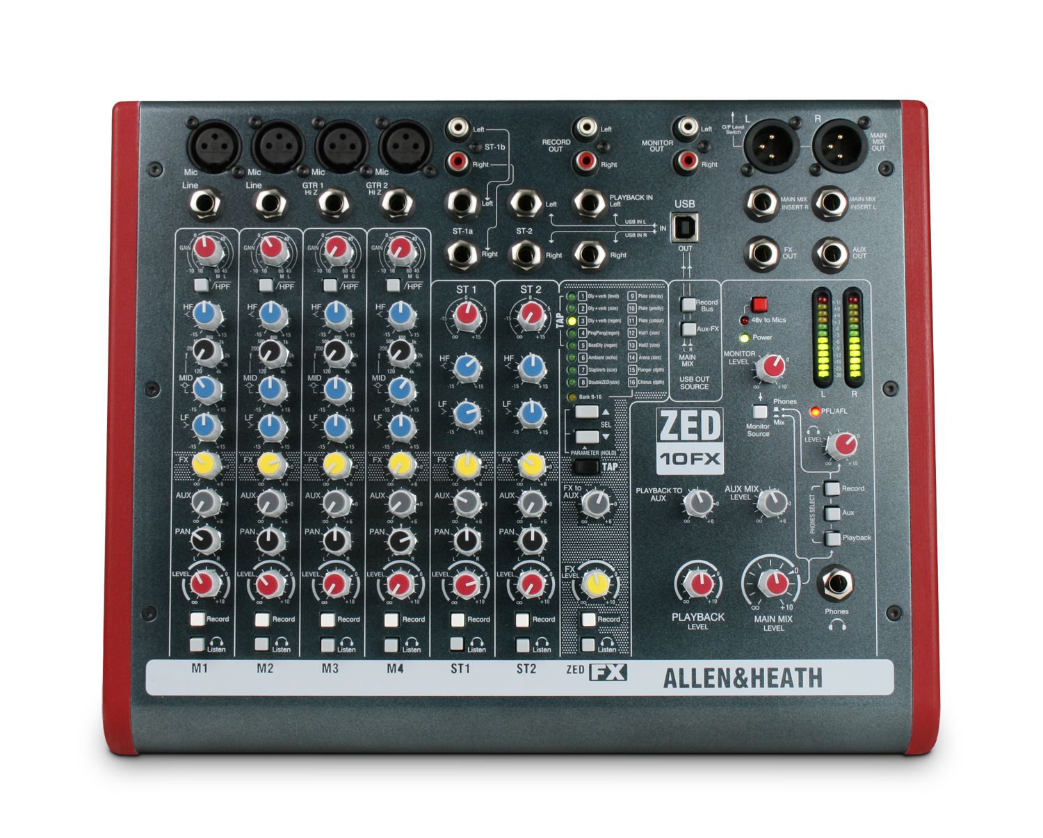 Allen & Heath ZED-10FX Mixer, 4 Inputs + 2 StereoIN, Effekte, USB_00023249_