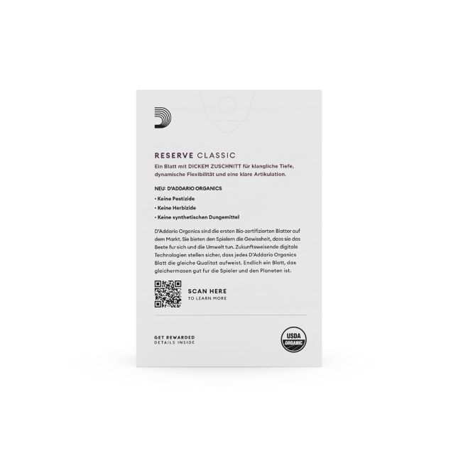 D´Addario Woodwinds 1,5 Organic Reserve Classic Blatt B-Klarinette deutsch