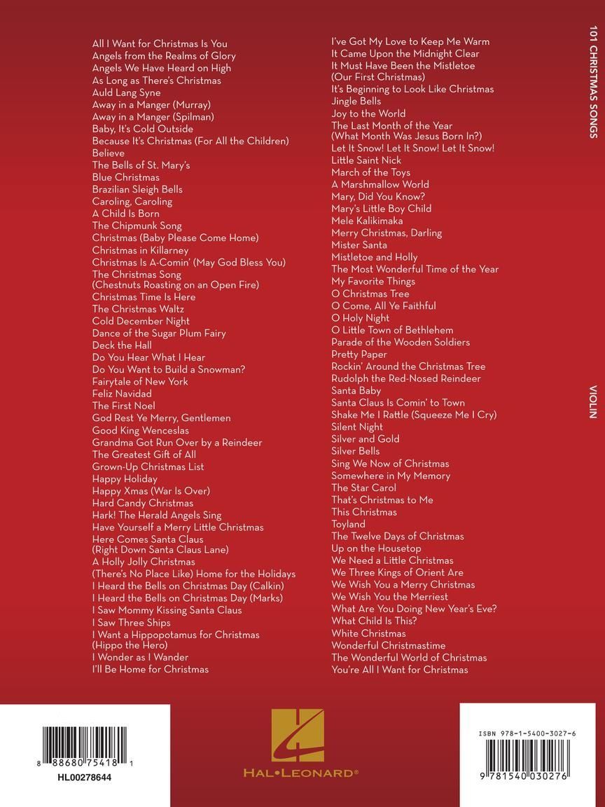 Noten 101 Christmas Songs for Violin HL278644 Geige / Weihnachtslieder