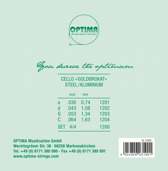 Cello Saiten Optima Goldbrokat 4/4  Stahl Satz  862/1200B_00053211_