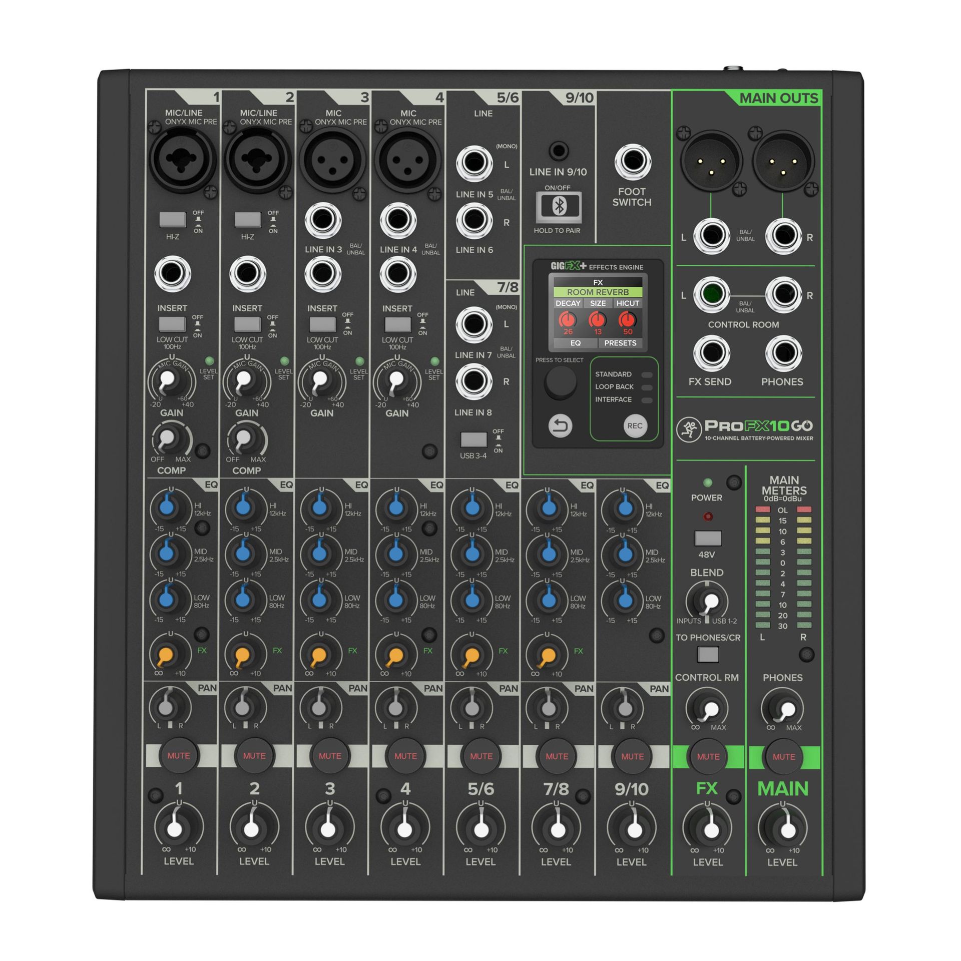 Mackie ProFX10 GO akkubetriebener 10-Kanal Mixer mit Bluetooth