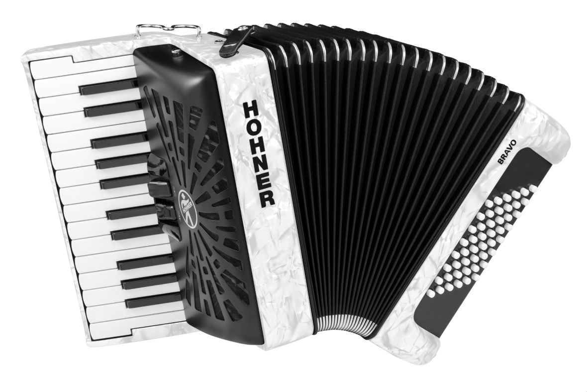 Hohner Bravo II 48 - weiß HOA165 Akkordeon 48 Bässe, neues Verdeck, silent Key