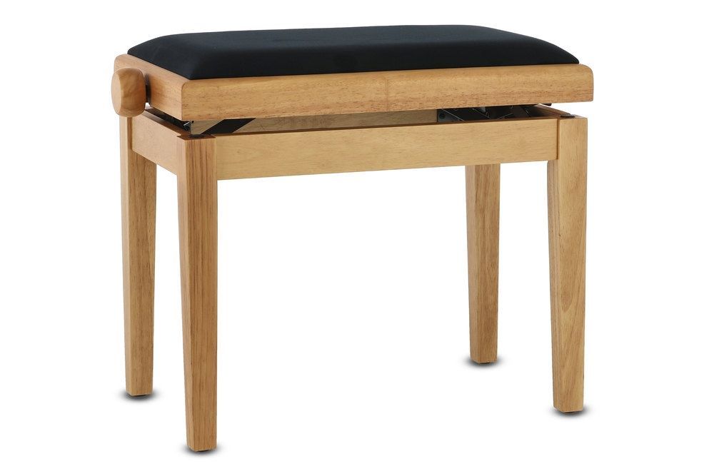 Markstein Klavierbank DELUXE Natur matt, Sitzbezug schwarz, verstellbar 