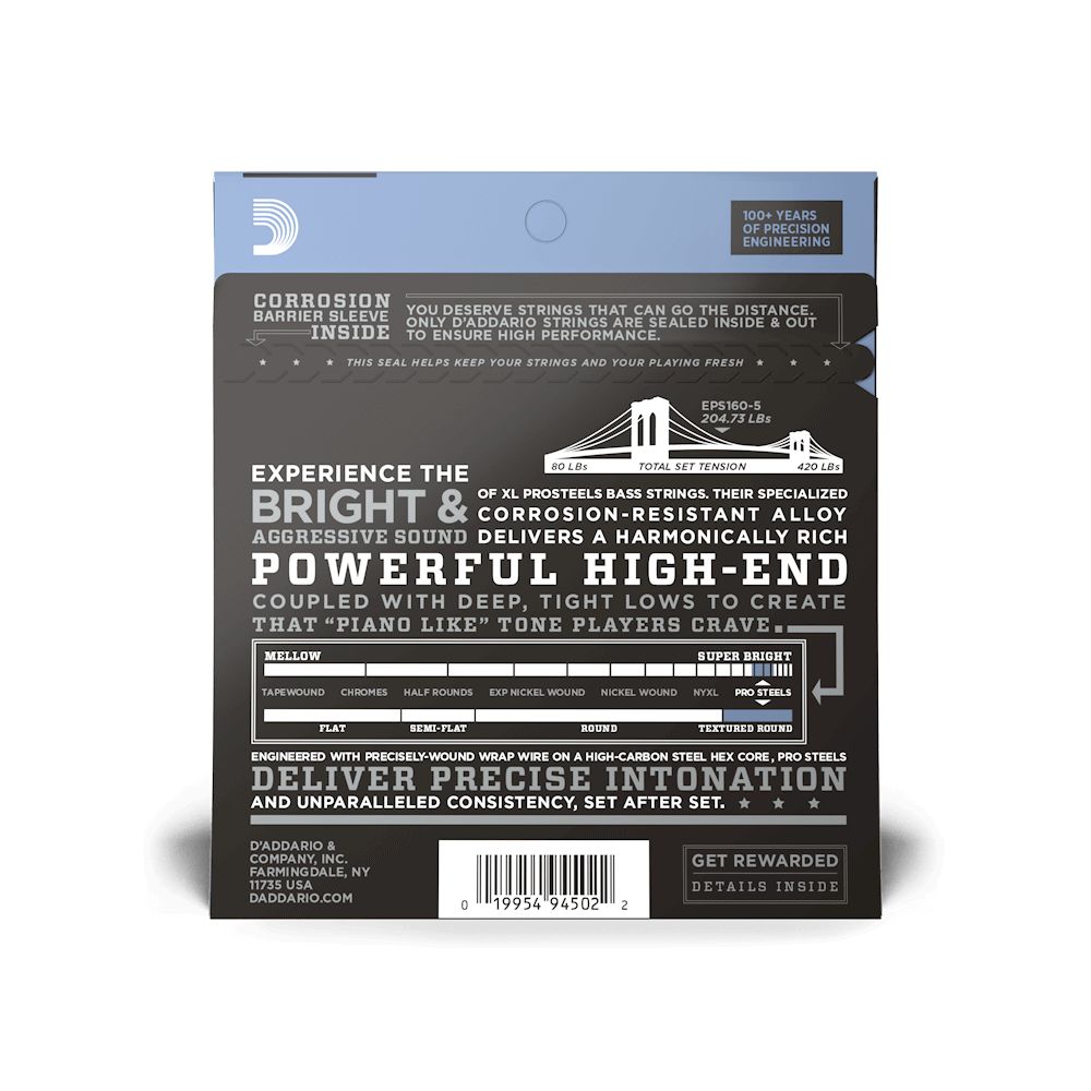 D'Addario EPS160-5 E-Bass Saiten, Prosteels 5 String Bass 050-135